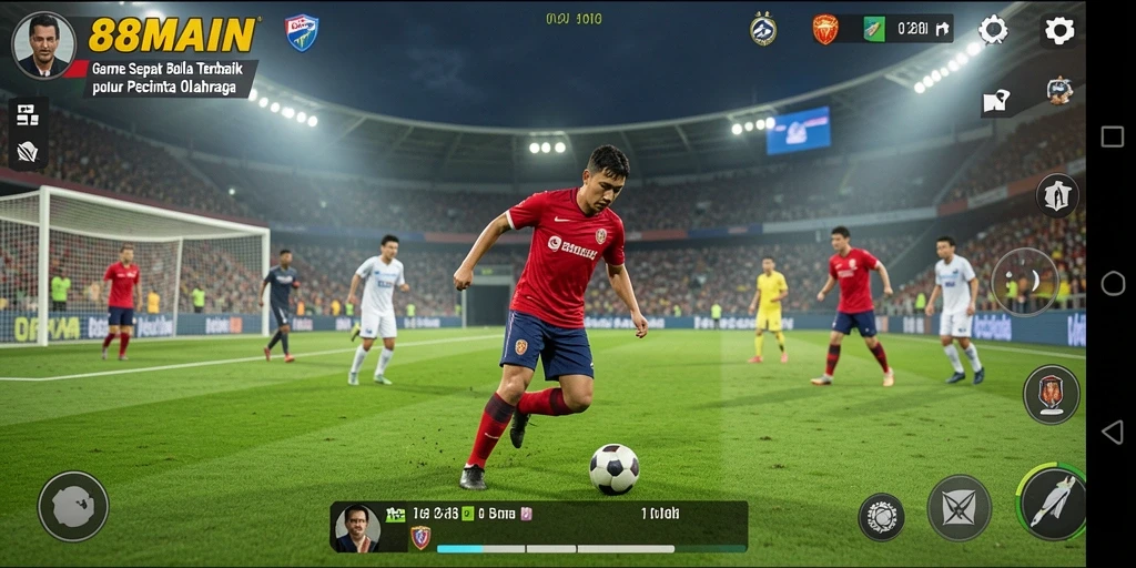 Screenshot gameplay menunjukkan aksi seru dalam pertandingan sepak bola.