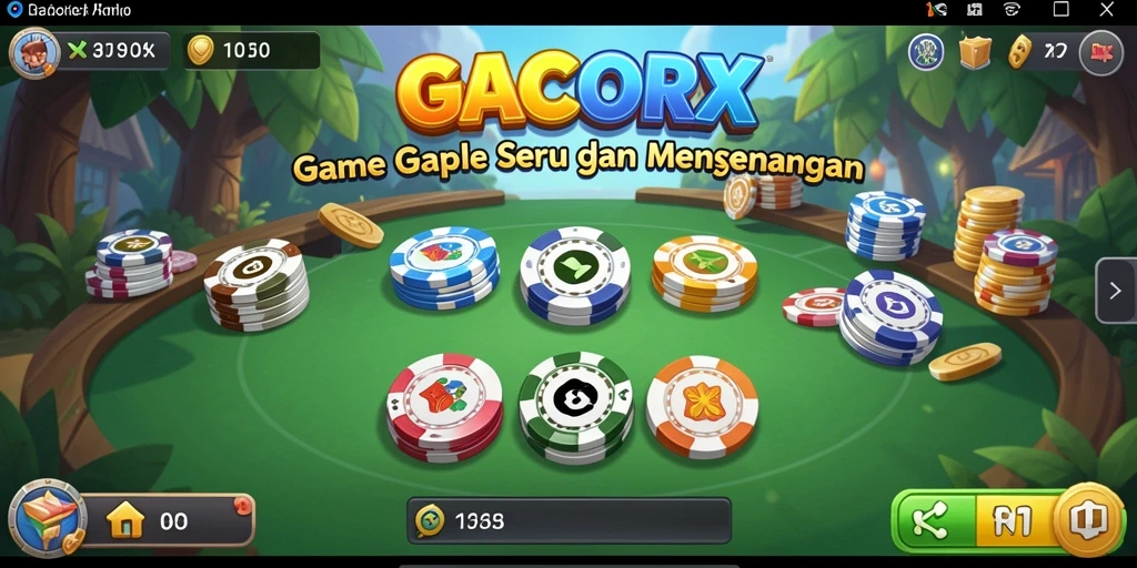 Tampilan gameplay seru dalam GACORX dengan tema Gaple yang menarik.