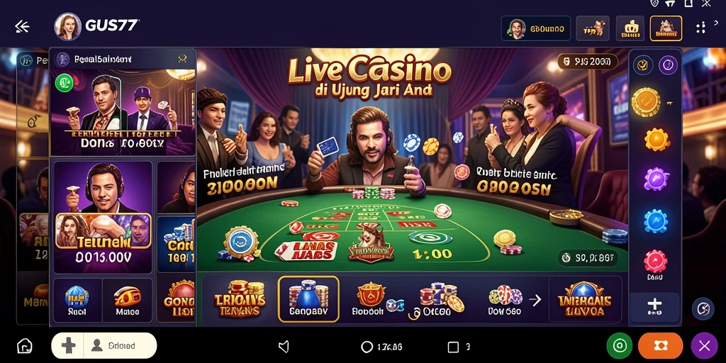Screenshot GUS77 menampilkan dealer profesional dalam permainan Live Casino.