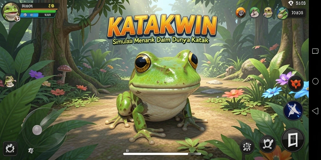 Tampilan gameplay KATAKWIN yang penuh warna dan menarik.